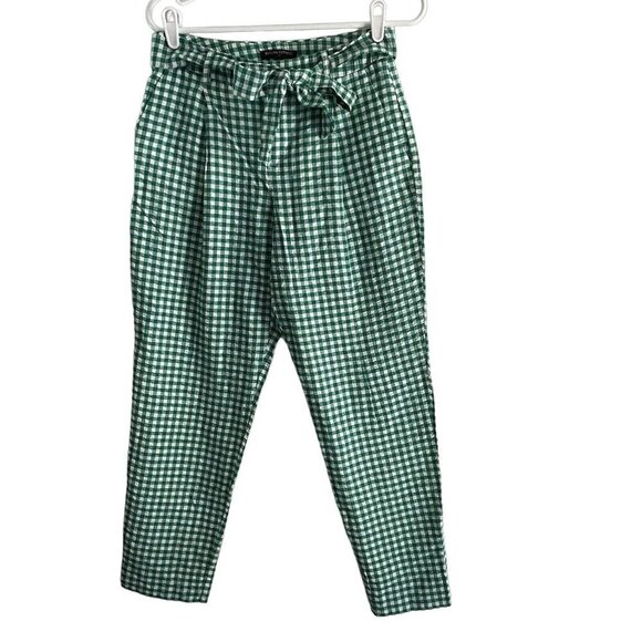 Banana Republic Factory 2 Green White Gingham Linen Blend Tapered Crop Pant NWOT - Picture 1 of 10